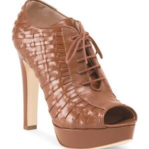 Cavallini Milagros Leather Woven Ankle Peep Toe Shootie